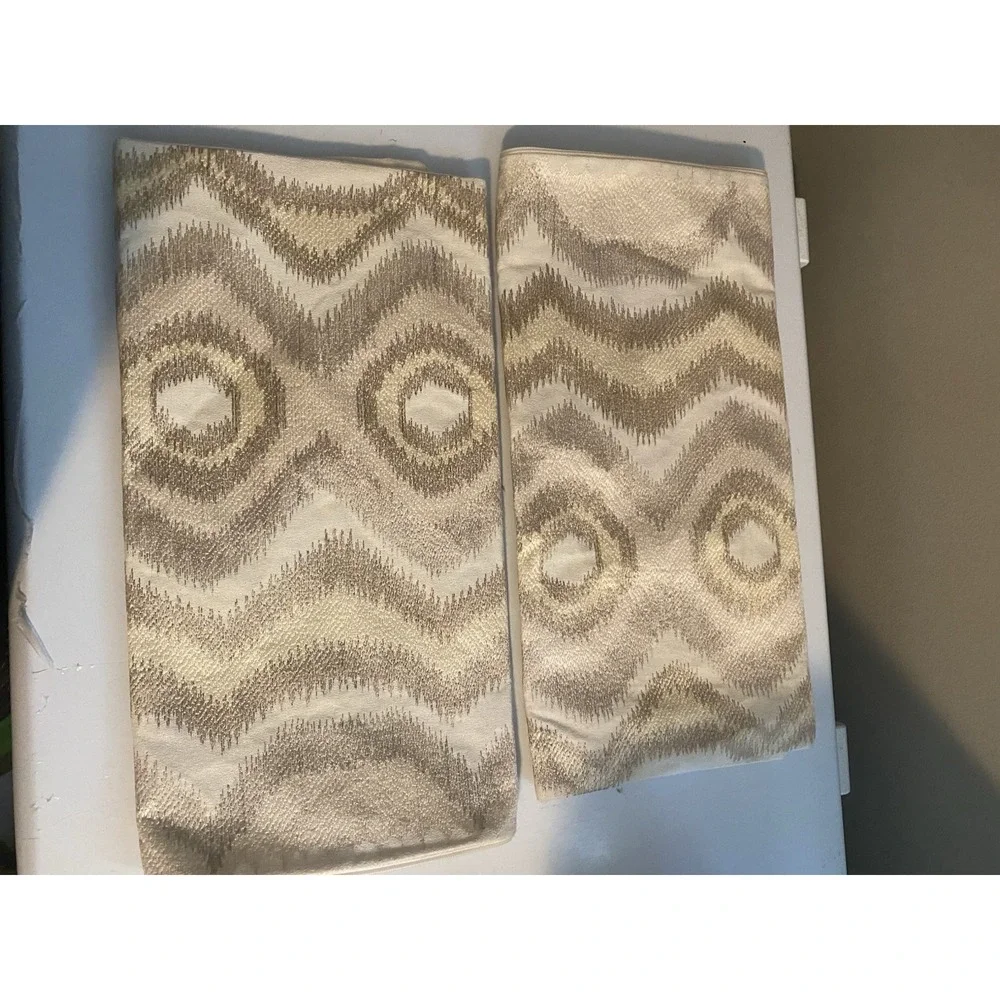 2 (1pr) Crate & Barrel Anatola Ivory Pillow Covers 24 x 16 Inch